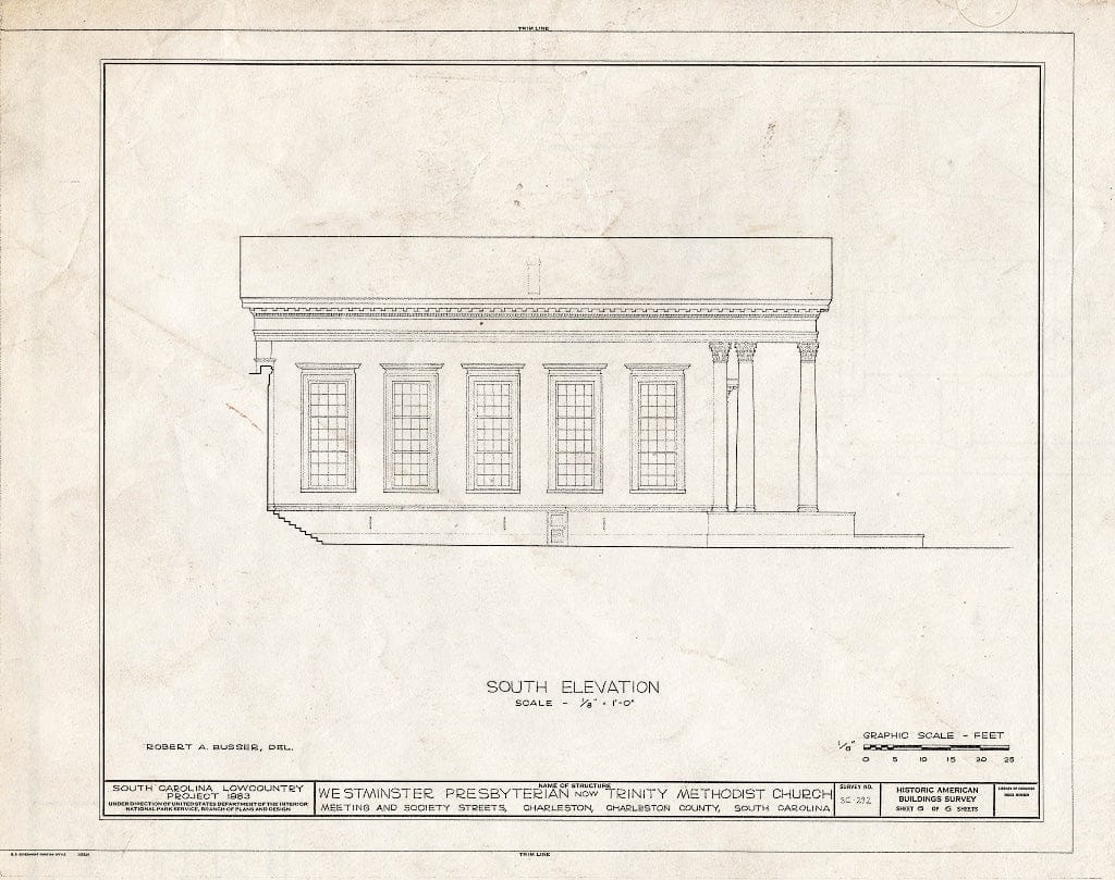 Blueprint HABS SC,10-Char,181- (Sheet 6 of 6) - Westminster Presbyterian Church, 273 Meeting Street, Charleston, Charleston County, SC