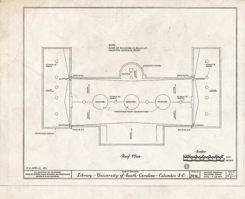 Blueprint HABS SC,40-COLUM,2A- (Sheet 4 of 12) - University of South Carolina, Library, South Sumter Street, Columbia, Richland County, SC