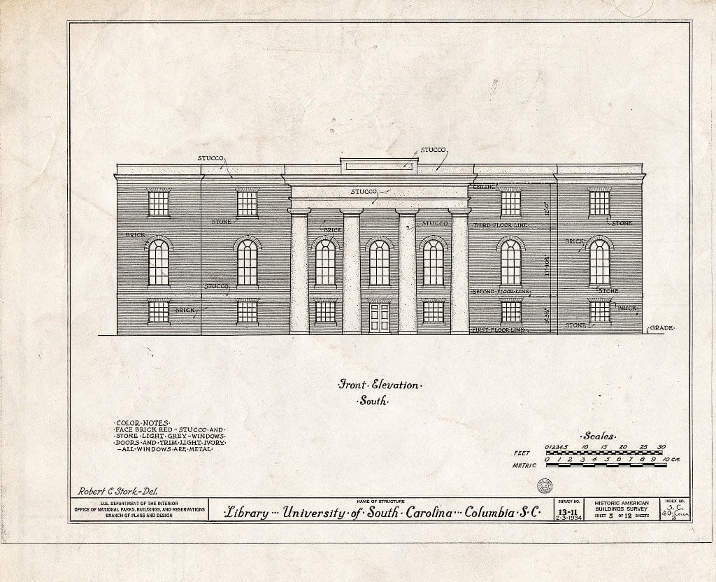 Blueprint HABS SC,40-COLUM,2A- (Sheet 5 of 12) - University of South Carolina, Library, South Sumter Street, Columbia, Richland County, SC