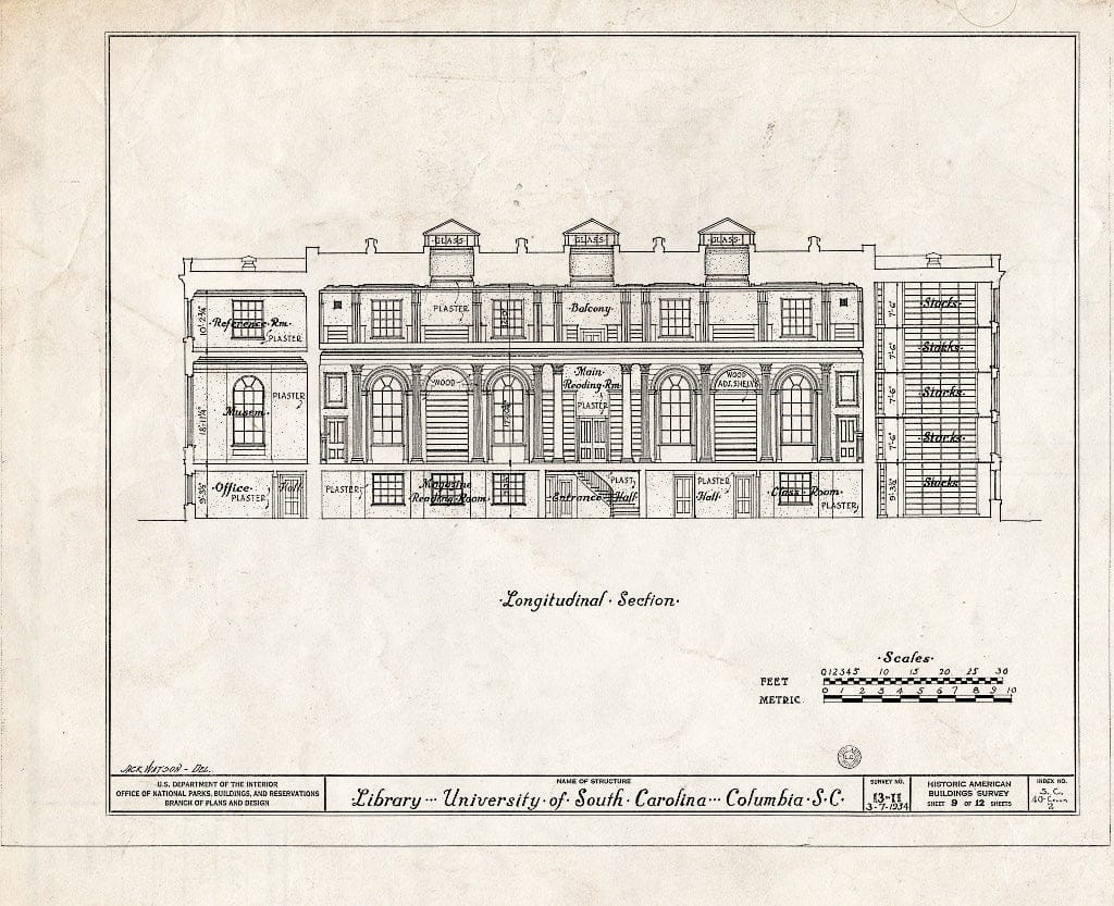 Blueprint HABS SC,40-COLUM,2A- (Sheet 9 of 12) - University of South Carolina, Library, South Sumter Street, Columbia, Richland County, SC
