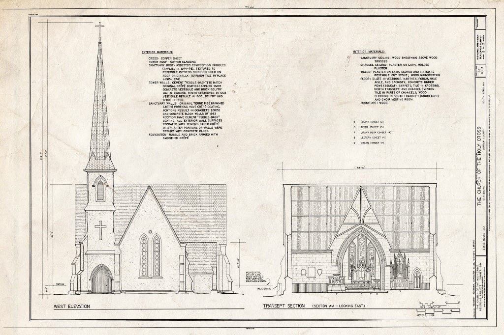 Blueprint HABS SC,43-STATBU.V,1- (Sheet 5 of 17) - Church of The Holy Cross, State Route 261, Stateburg, Sumter County, SC