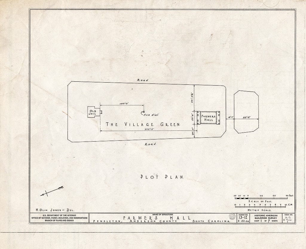 Blueprint HABS SC,4-Pend,1- (Sheet 1 of 7) - Farmers' Hall, Village Green, Pendleton, Anderson County, SC