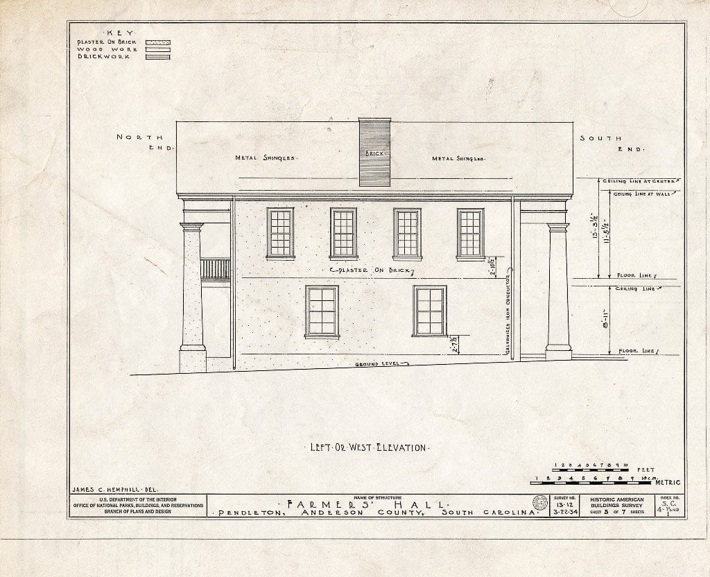 Blueprint HABS SC,4-Pend,1- (Sheet 5 of 7) - Farmers' Hall, Village Green, Pendleton, Anderson County, SC