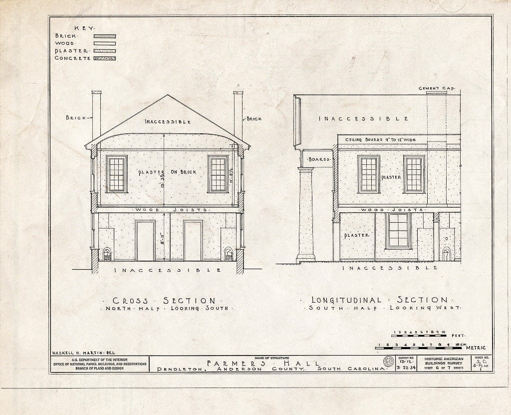 Blueprint HABS SC,4-Pend,1- (Sheet 6 of 7) - Farmers' Hall, Village Green, Pendleton, Anderson County, SC