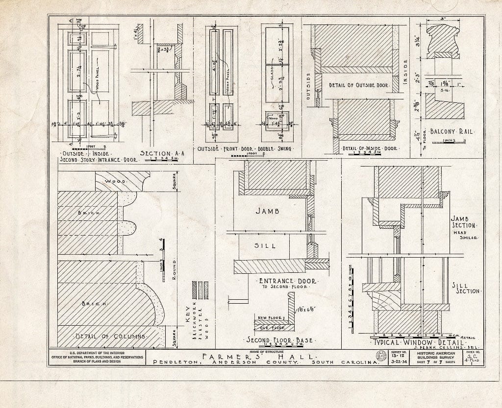 Blueprint HABS SC,4-Pend,1- (Sheet 7 of 7) - Farmers' Hall, Village Green, Pendleton, Anderson County, SC