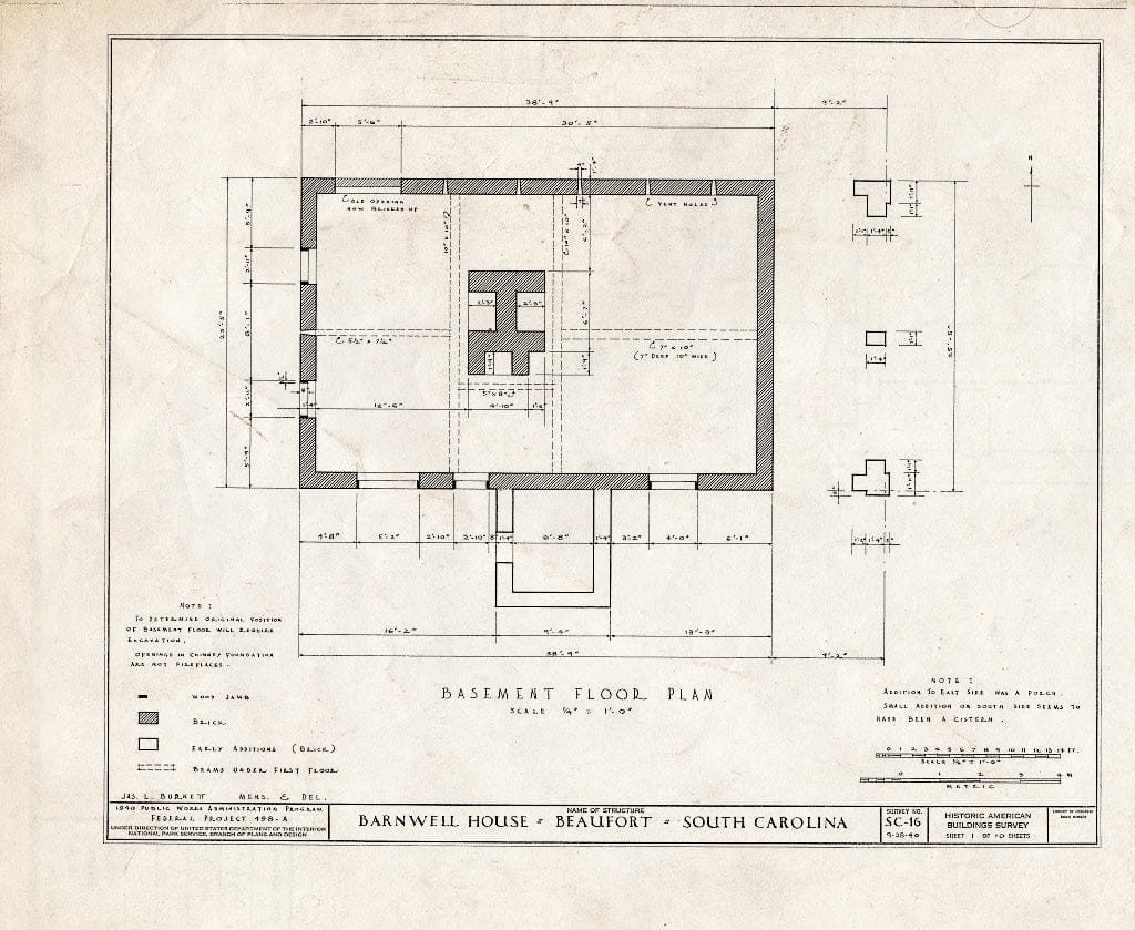 Blueprint HABS SC,7-BEAUF,4- (Sheet 1 of 10) - Thomas Hepworth House, 214 New Street, Beaufort, Beaufort County, SC