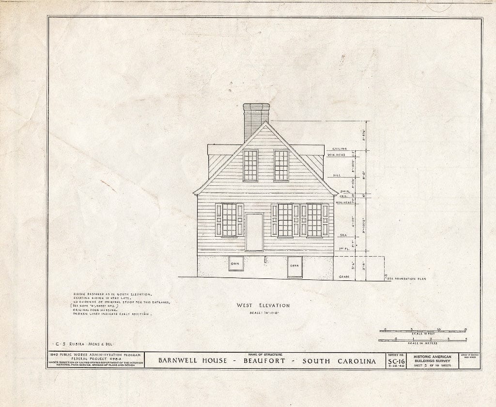Blueprint HABS SC,7-BEAUF,4- (Sheet 5 of 10) - Thomas Hepworth House, 214 New Street, Beaufort, Beaufort County, SC