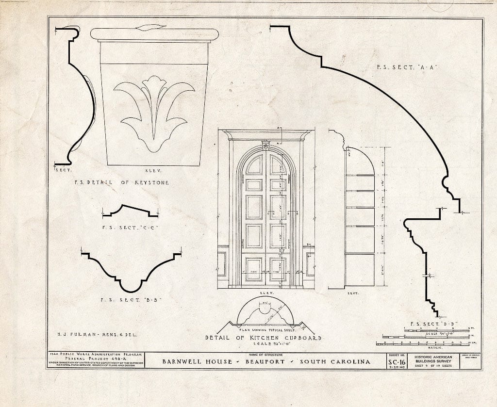 Blueprint HABS SC,7-BEAUF,4- (Sheet 9 of 10) - Thomas Hepworth House, 214 New Street, Beaufort, Beaufort County, SC
