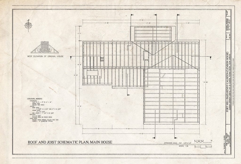 Blueprint HABS SC,39-Clem,1- (Sheet 6 of 28) - Fort Hill, Clemson University Campus, Clemson, Pickens County, SC