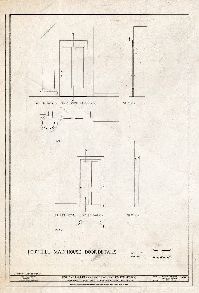 Blueprint HABS SC,39-Clem,1- (Sheet 19 of 28) - Fort Hill, Clemson University Campus, Clemson, Pickens County, SC