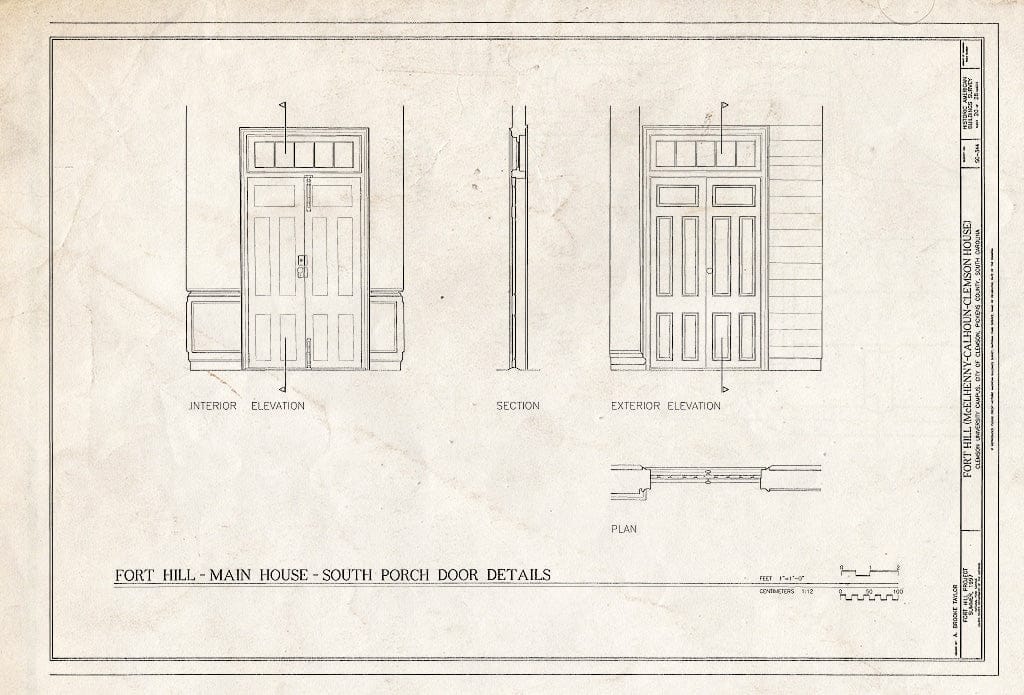 Blueprint HABS SC,39-Clem,1- (Sheet 20 of 28) - Fort Hill, Clemson University Campus, Clemson, Pickens County, SC