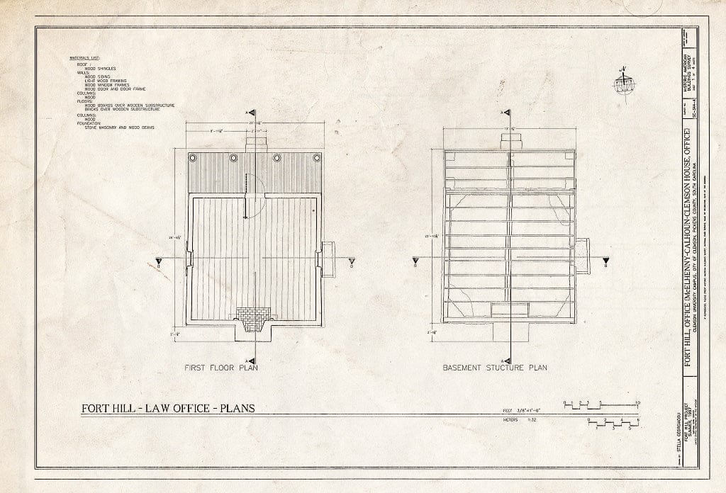 Blueprint HABS SC,39-Clem,1A- (Sheet 1 of 4) - Fort Hill, Office, Clemson University Campus, Clemson, Pickens County, SC