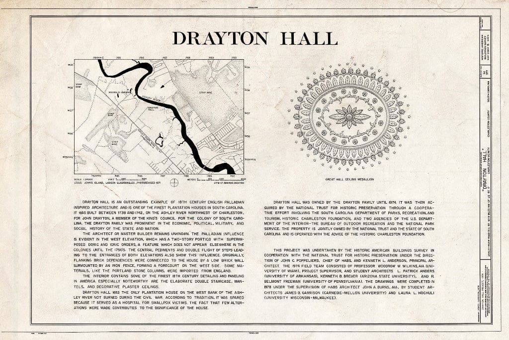 Blueprint HABS SC,10-Char.V,8- (Sheet 1 of 14) - Drayton Hall, Ashley River Road (State Route 61), Charleston, Charleston County, SC