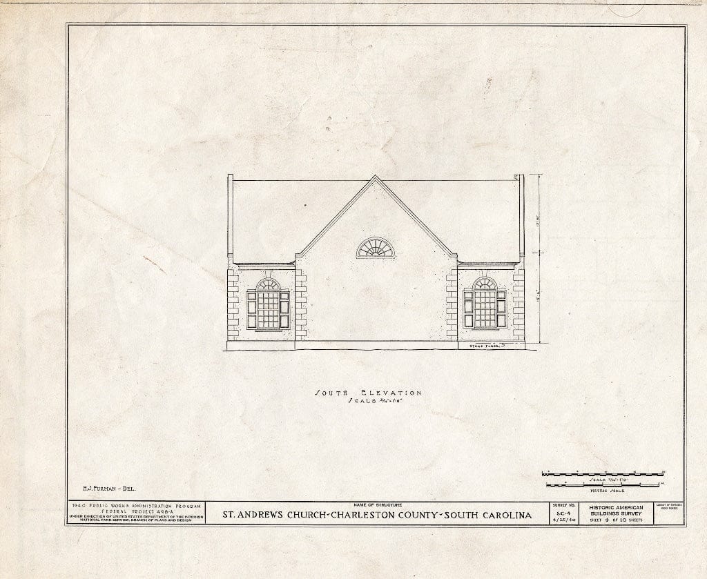 Blueprint HABS SC,10-Char.V,1- (Sheet 4 of 10) - St. Andrew's Episcopal Church, State Route 61, Charleston, Charleston County, SC