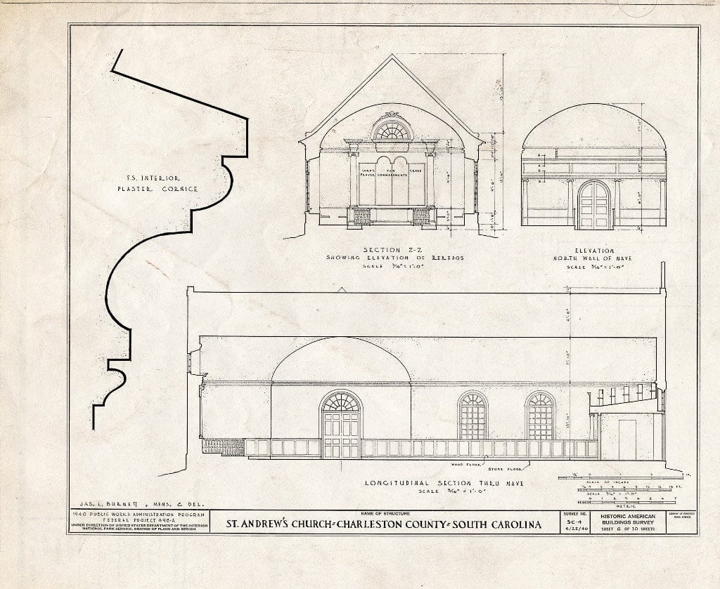 Blueprint HABS SC,10-Char.V,1- (Sheet 6 of 10) - St. Andrew's Episcopal Church, State Route 61, Charleston, Charleston County, SC