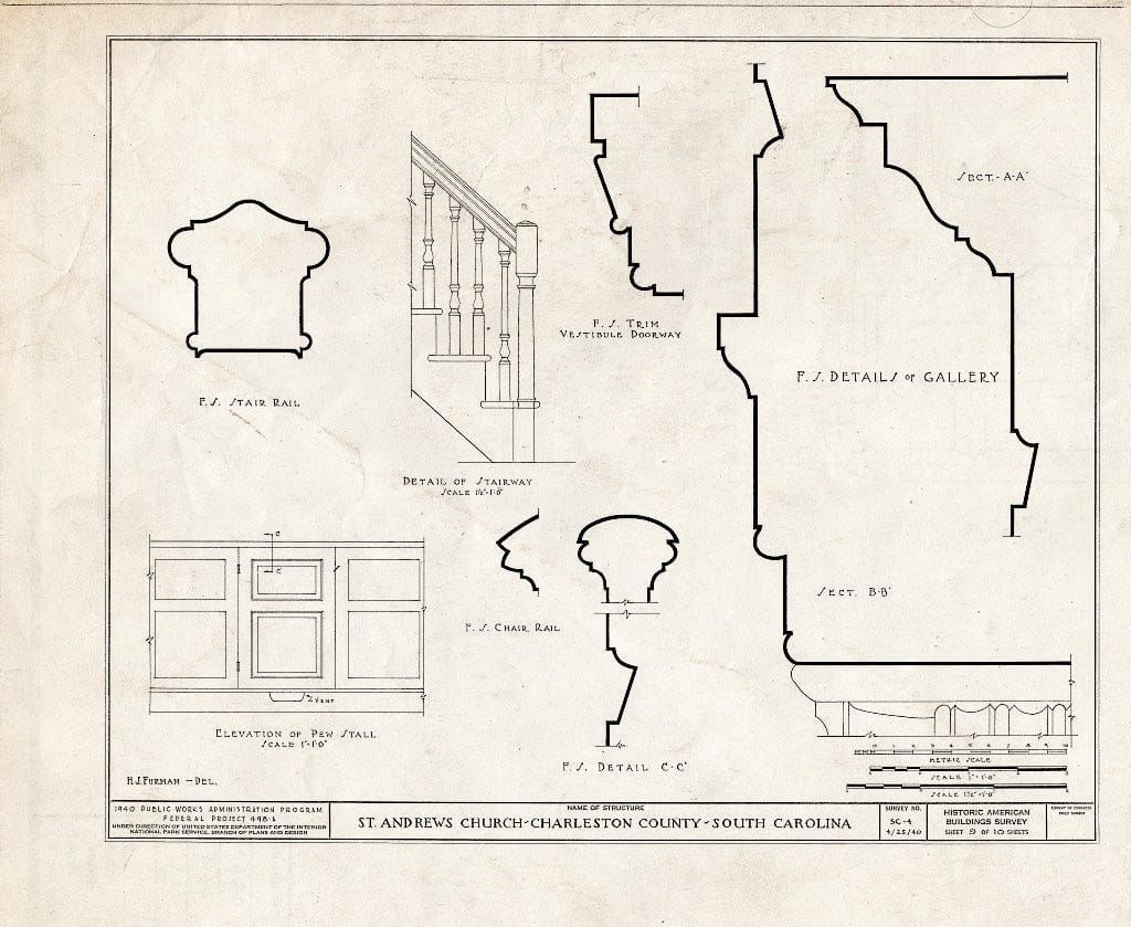 Blueprint HABS SC,10-Char.V,1- (Sheet 9 of 10) - St. Andrew's Episcopal Church, State Route 61, Charleston, Charleston County, SC