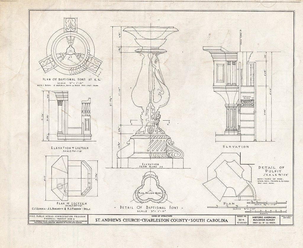Blueprint HABS SC,10-Char.V,1- (Sheet 10 of 10) - St. Andrew's Episcopal Church, State Route 61, Charleston, Charleston County, SC