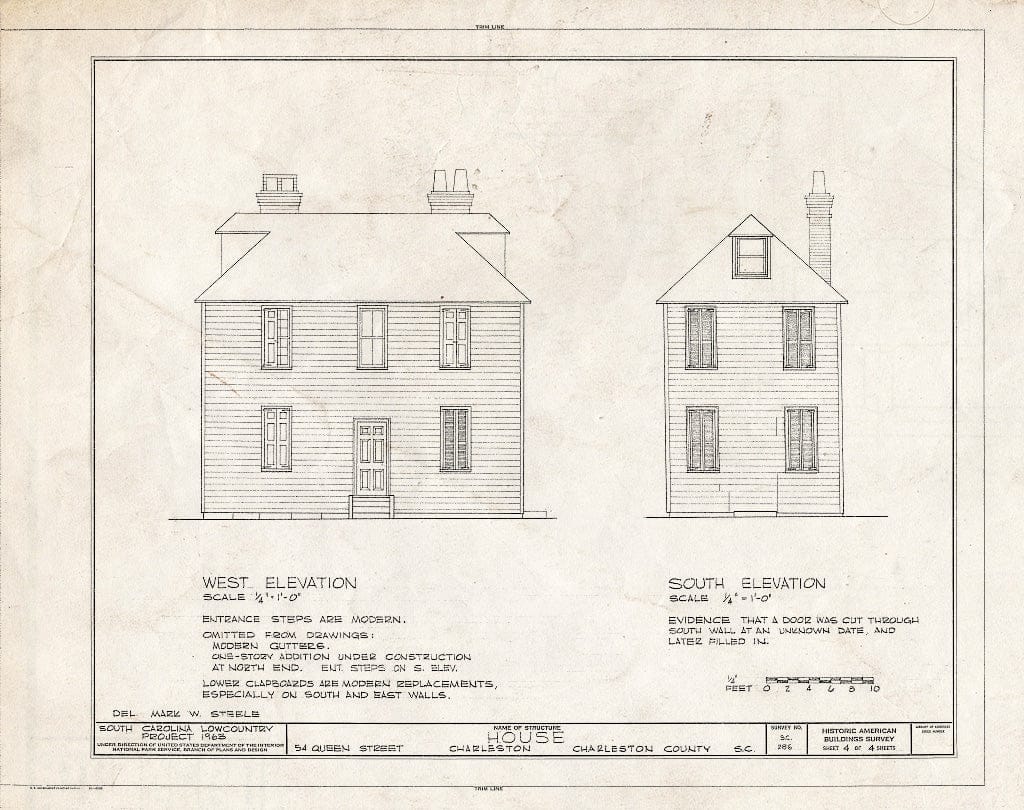 Blueprint HABS SC,10-Char,180- (Sheet 4 of 4) - 54 Queen Street (House), Charleston, Charleston County, SC