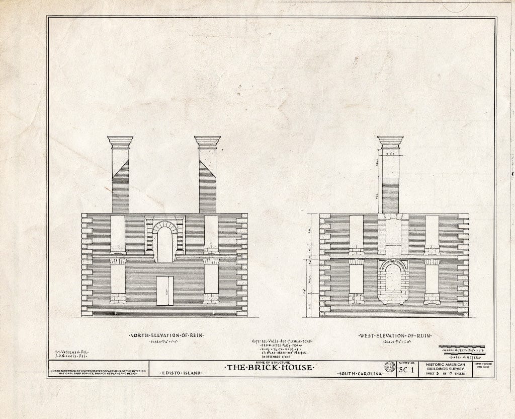 Blueprint HABS SC,10-EDIL,1- (Sheet 3 of 8) - Paul Hamilton House (Ruins), Russell Creek, Edisto Island, Charleston County, SC