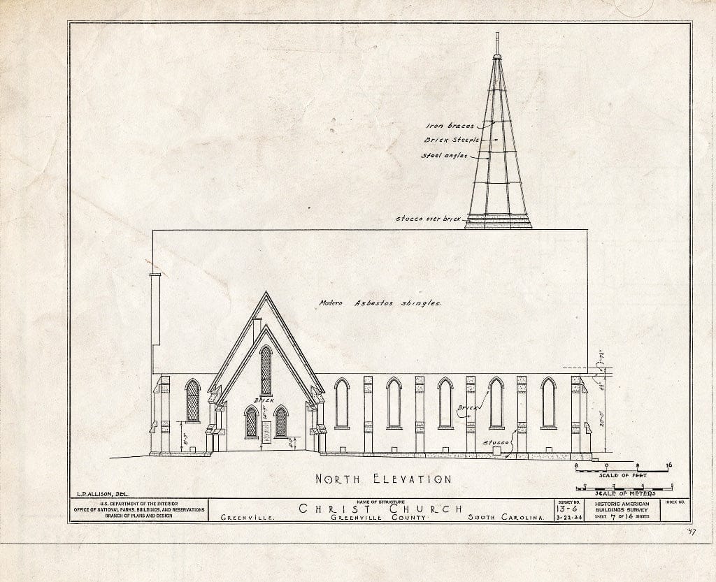 Blueprint HABS SC,23-GRENV,1- (Sheet 7 of 14) - Christ Episcopal Church, North Church Street, Greenville, Greenville, SC