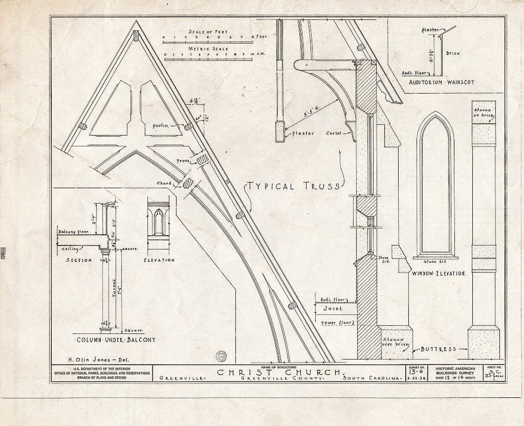 Blueprint HABS SC,23-GRENV,1- (Sheet 12 of 14) - Christ Episcopal Church, North Church Street, Greenville, Greenville, SC