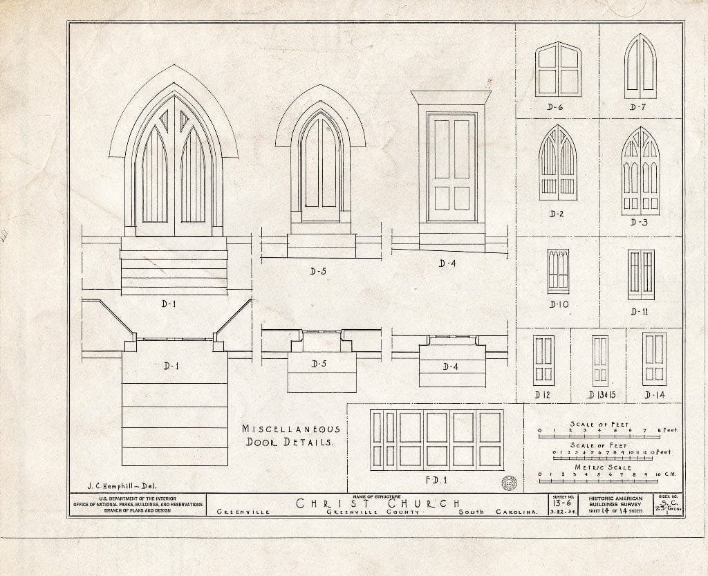 Blueprint HABS SC,23-GRENV,1- (Sheet 14 of 14) - Christ Episcopal Church, North Church Street, Greenville, Greenville, SC