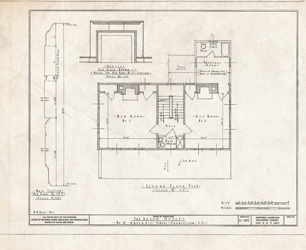 Blueprint HABS SC,10-Char,195- (Sheet 3 of 9) - Samuel Edward Axson House, 4 Greenhill Street, Charleston, Charleston County, SC