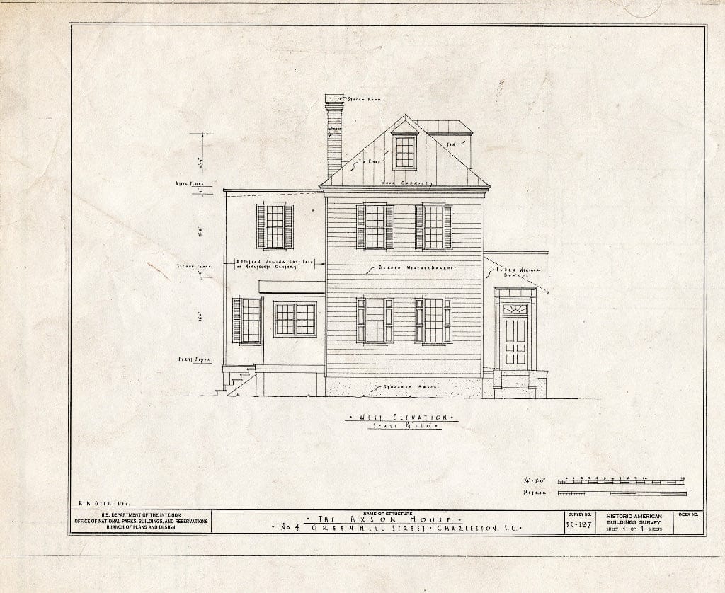 Blueprint HABS SC,10-Char,195- (Sheet 4 of 9) - Samuel Edward Axson House, 4 Greenhill Street, Charleston, Charleston County, SC