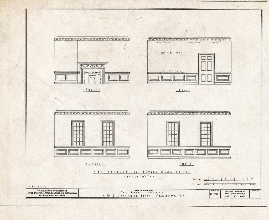 Blueprint HABS SC,10-Char,195- (Sheet 8 of 9) - Samuel Edward Axson House, 4 Greenhill Street, Charleston, Charleston County, SC