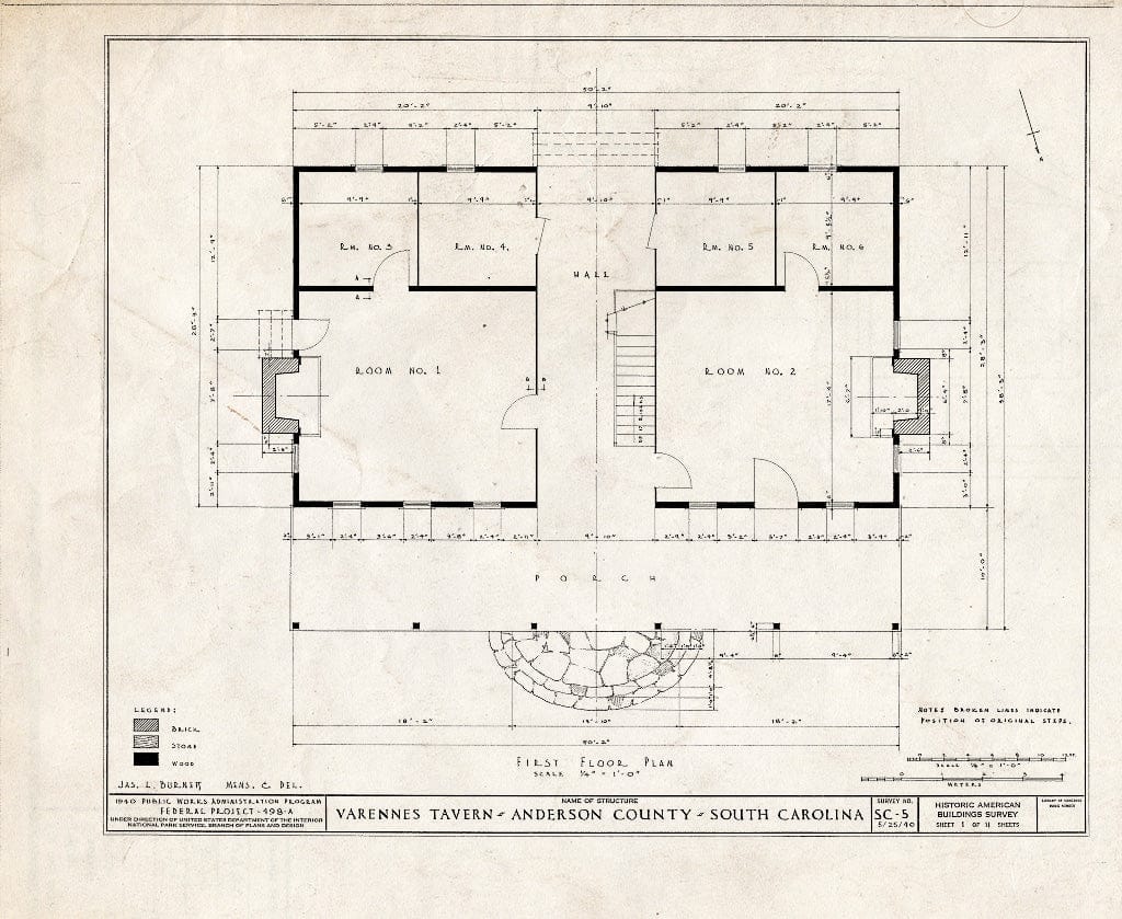 Blueprint HABS SC,4-and.V,1- (Sheet 1 of 11) - Varennes Tavern, Anderson, Anderson County, SC