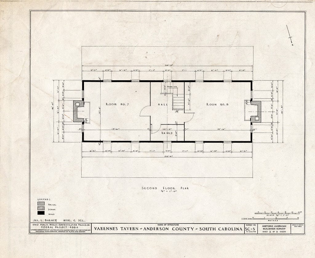 Blueprint HABS SC,4-and.V,1- (Sheet 2 of 11) - Varennes Tavern, Anderson, Anderson County, SC