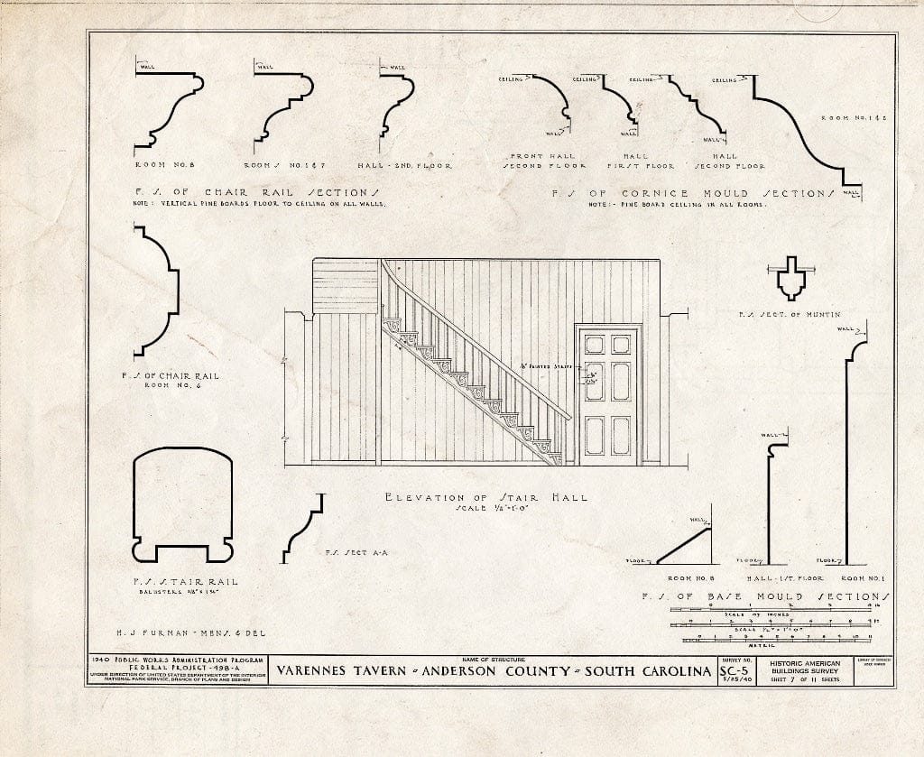 Blueprint HABS SC,4-and.V,1- (Sheet 7 of 11) - Varennes Tavern, Anderson, Anderson County, SC