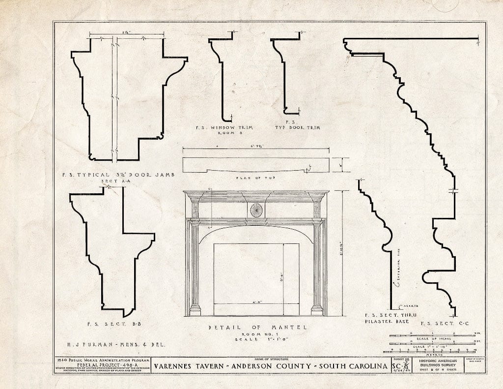 Blueprint HABS SC,4-and.V,1- (Sheet 8 of 11) - Varennes Tavern, Anderson, Anderson County, SC