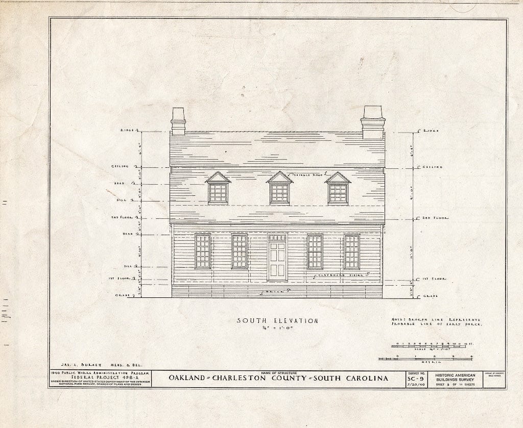 Blueprint HABS SC,10-MOUP.V,1- (Sheet 5 of 11) - Oakland Plantation, Mount Pleasant, Charleston County, SC