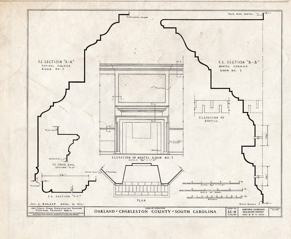 Blueprint HABS SC,10-MOUP.V,1- (Sheet 8 of 11) - Oakland Plantation, Mount Pleasant, Charleston County, SC