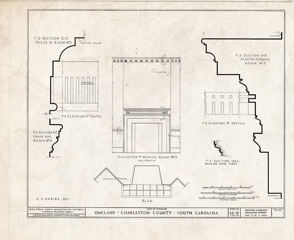 Blueprint HABS SC,10-MOUP.V,1- (Sheet 9 of 11) - Oakland Plantation, Mount Pleasant, Charleston County, SC