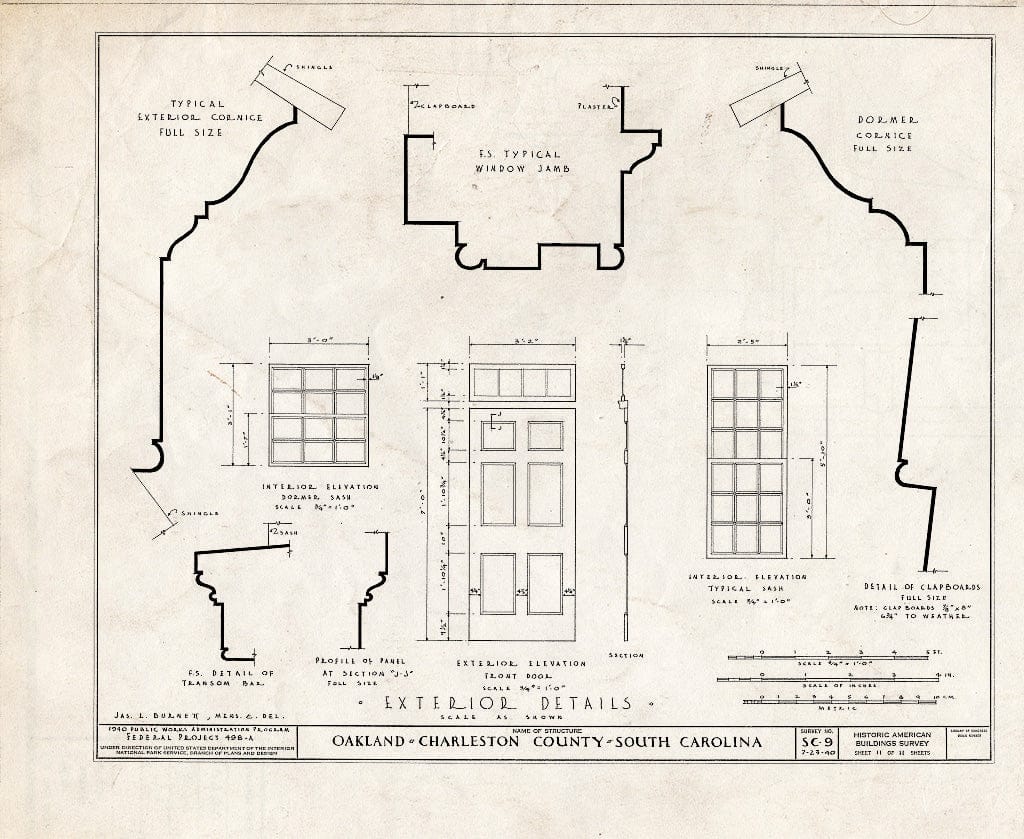Blueprint HABS SC,10-MOUP.V,1- (Sheet 11 of 11) - Oakland Plantation, Mount Pleasant, Charleston County, SC