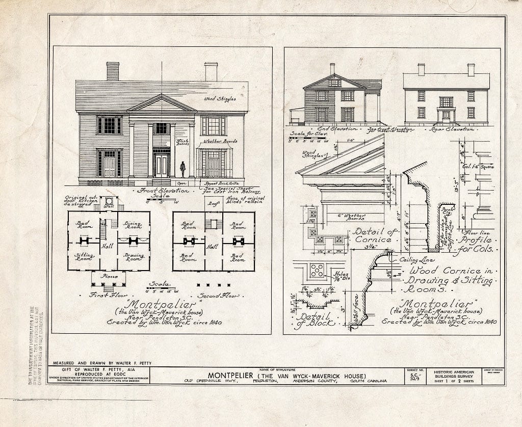 Blueprint HABS SC,4-Pend,4- (Sheet 1 of 2) - Montpelier, Old Greenville Highway, Pendleton, Anderson County, SC