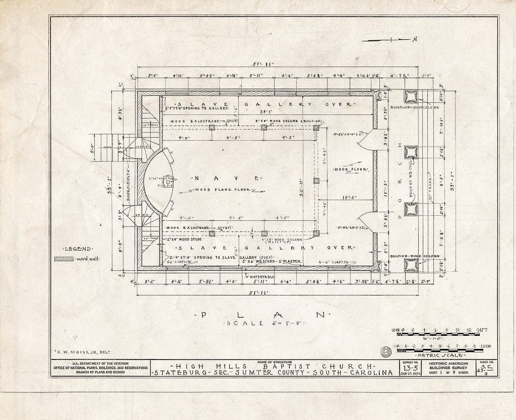 Blueprint HABS SC,43-,2- (Sheet 1 of 9) - High Hills Baptist Church, Kings Highway (State Route 261), Stateburg, Sumter County, SC