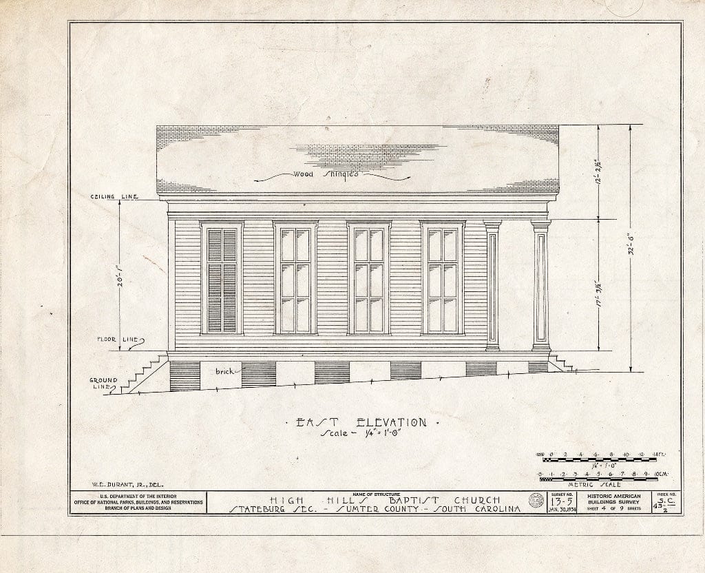 Blueprint HABS SC,43-,2- (Sheet 4 of 9) - High Hills Baptist Church, Kings Highway (State Route 261), Stateburg, Sumter County, SC