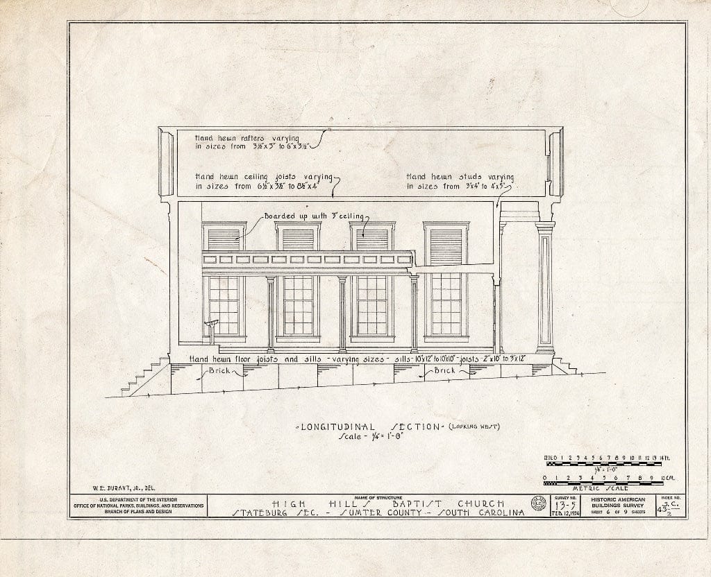 Blueprint HABS SC,43-,2- (Sheet 6 of 9) - High Hills Baptist Church, Kings Highway (State Route 261), Stateburg, Sumter County, SC