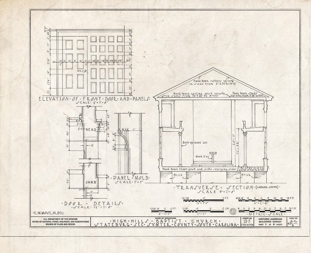 Blueprint HABS SC,43-,2- (Sheet 7 of 9) - High Hills Baptist Church, Kings Highway (State Route 261), Stateburg, Sumter County, SC
