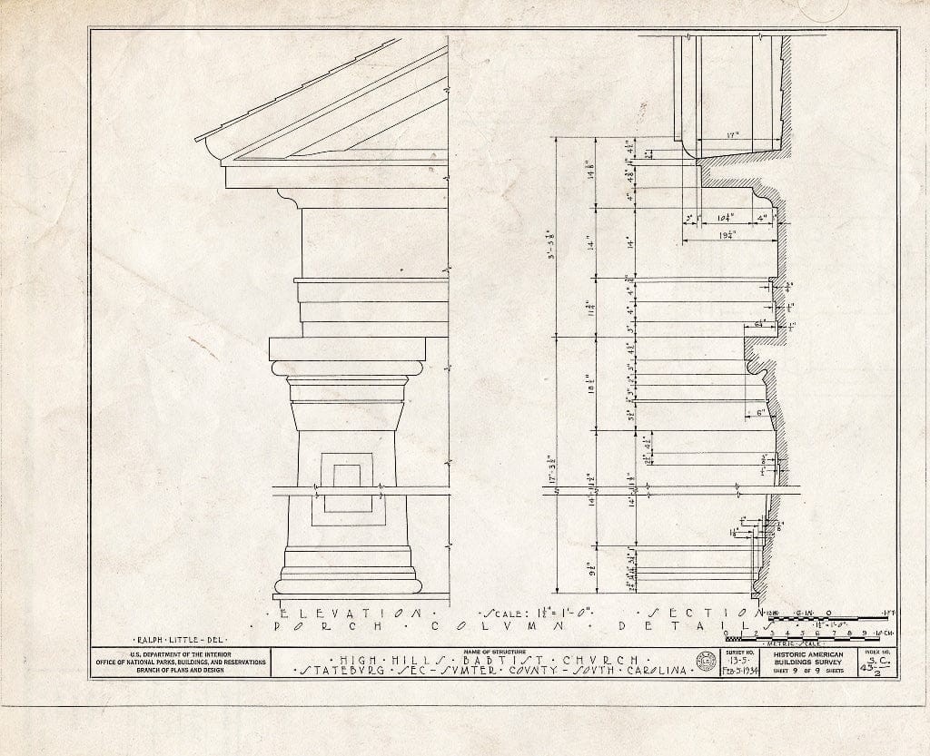Blueprint HABS SC,43-,2- (Sheet 9 of 9) - High Hills Baptist Church, Kings Highway (State Route 261), Stateburg, Sumter County, SC