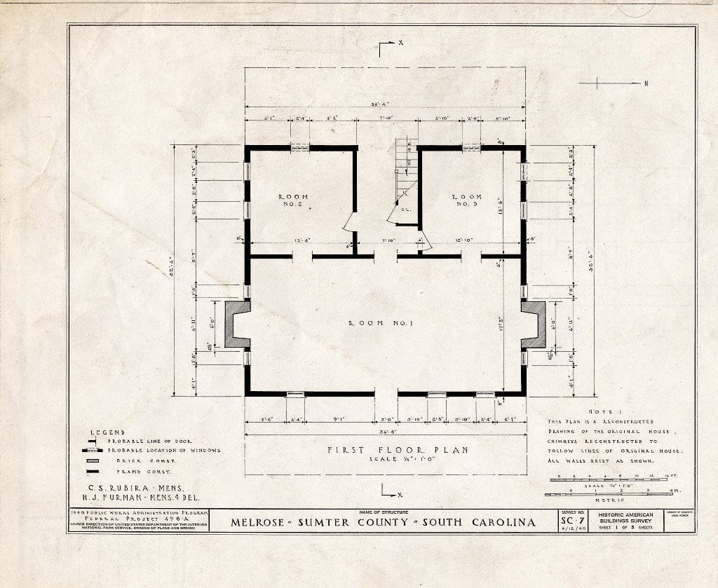 Blueprint HABS SC,43-WEDG.V,1- (Sheet 1 of 5) - Melrose, Kings Highway (State Route 261), Wedgefield, Sumter County, SC