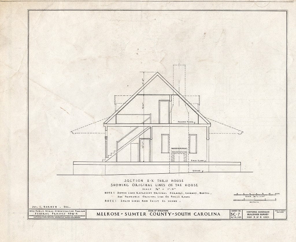 Blueprint HABS SC,43-WEDG.V,1- (Sheet 3 of 5) - Melrose, Kings Highway (State Route 261), Wedgefield, Sumter County, SC