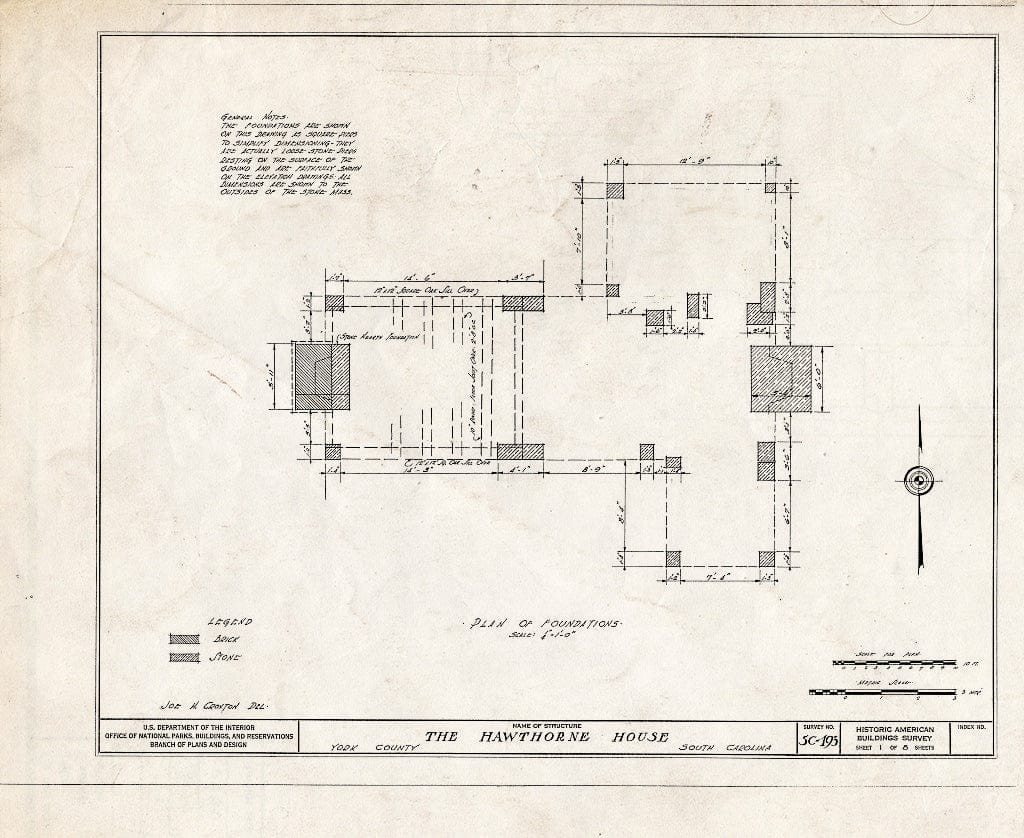 Blueprint HABS SC,46-,2- (Sheet 1 of 8) - Hawthorne House, Catawba River, Clover, York County, SC