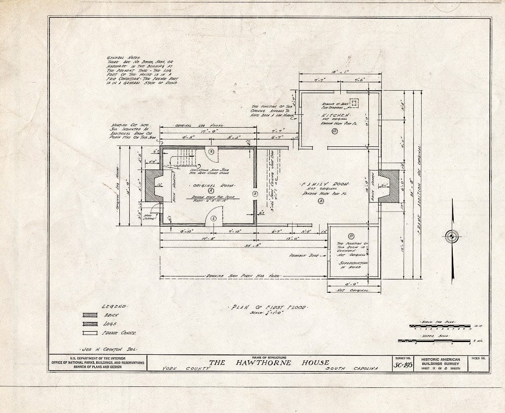 Blueprint HABS SC,46-,2- (Sheet 2 of 8) - Hawthorne House, Catawba River, Clover, York County, SC