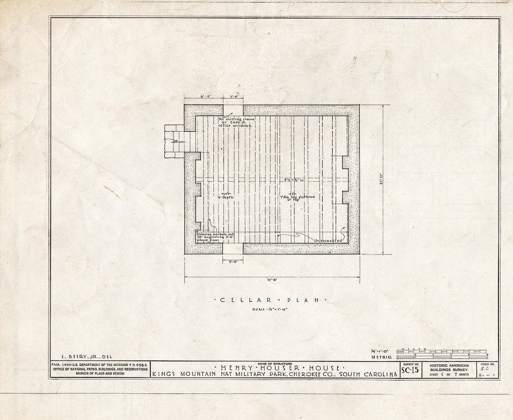 Blueprint HABS SC,11-,1- (Sheet 1 of 7) - Henry Houser House, Clover, York County, SC