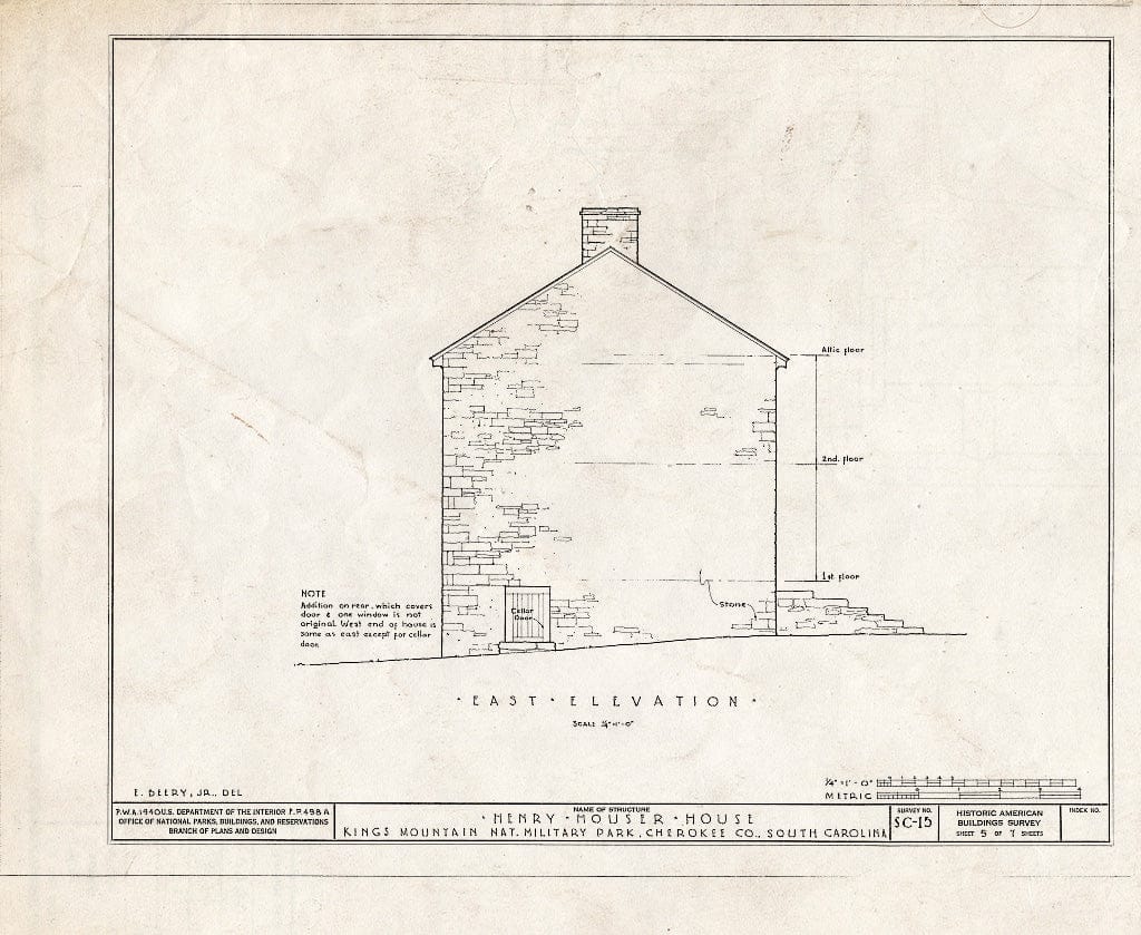 Blueprint HABS SC,11-,1- (Sheet 5 of 7) - Henry Houser House, Clover, York County, SC