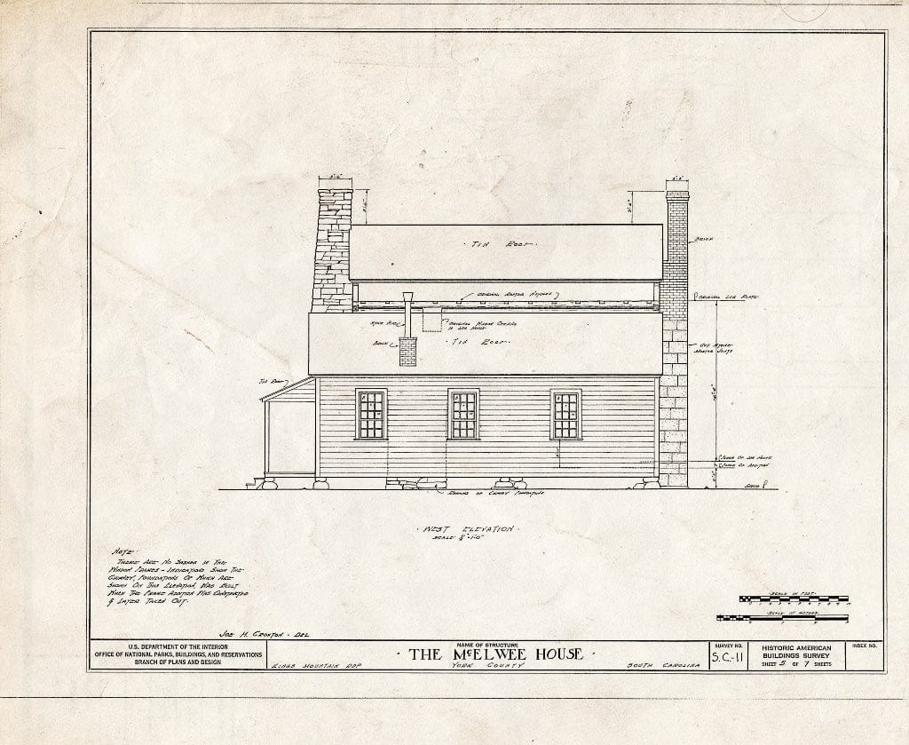 Blueprint HABS SC,46-,1- (Sheet 5 of 7) - William McElwee House, Kings Mountain Recreational Area, York, York County, SC